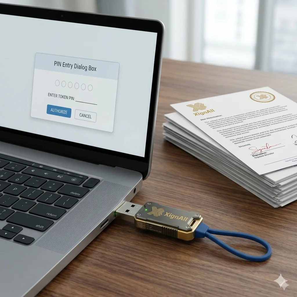 USB hardware token connected to laptop