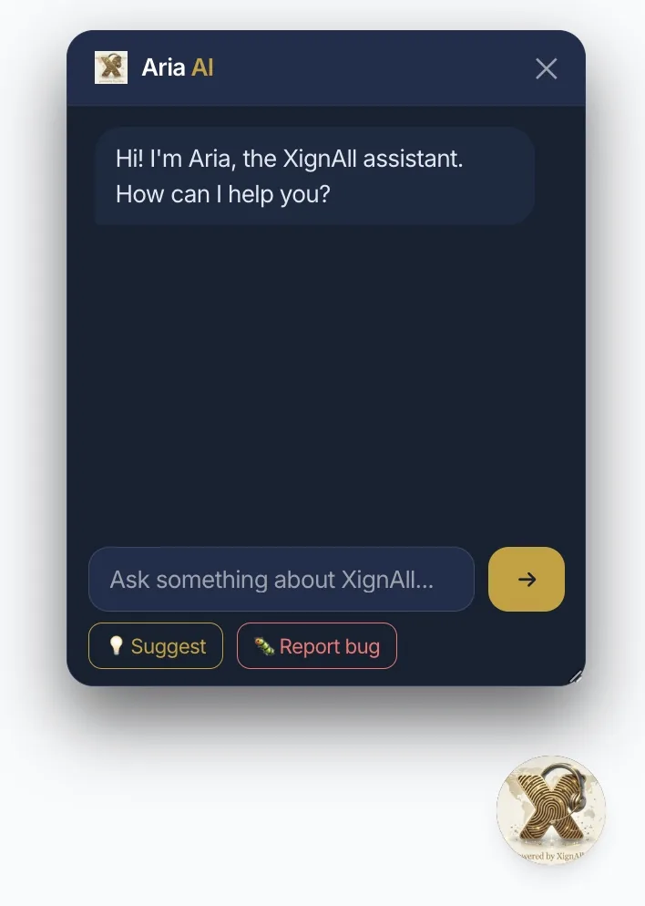 Fereastra de chat Aria pe xignall.io